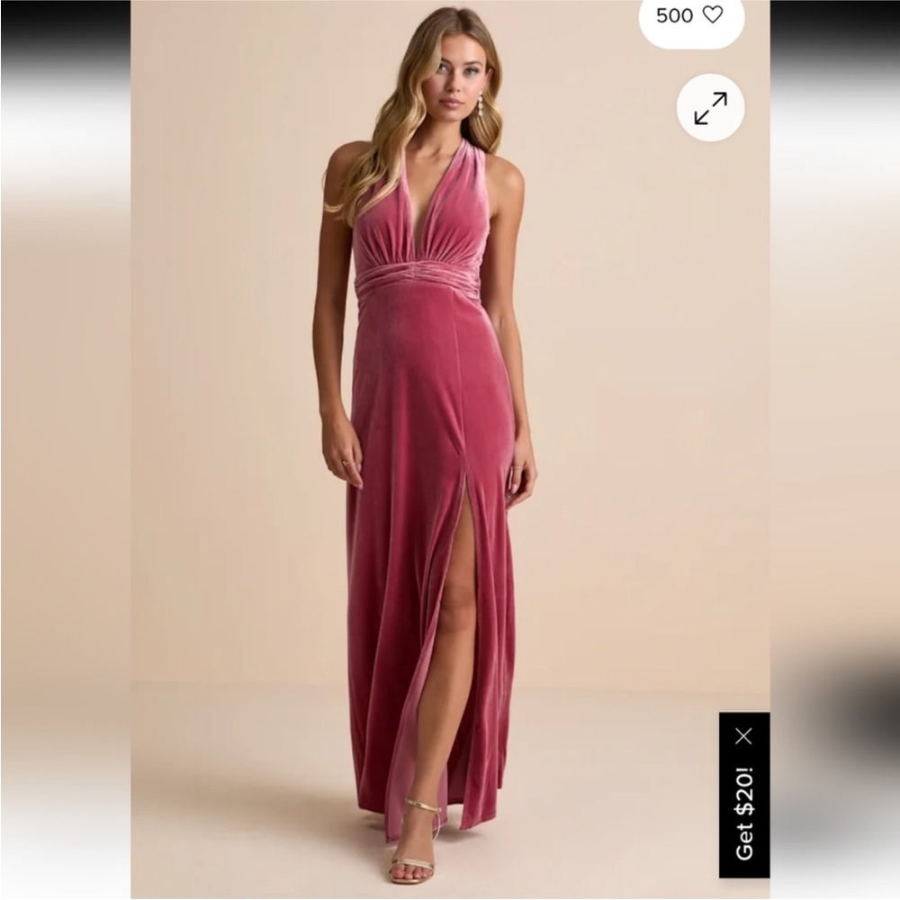 Lulu’s Passion Pink Velour Halter Maxi Dress